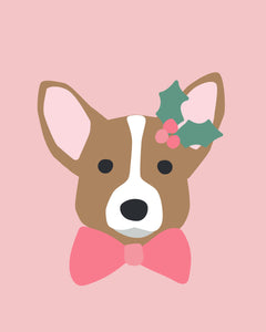 Christmas Holiday Puppy Dogs Pink Wall Art Posters