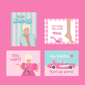 Pink Movie Doll Valentine's Day Cards for Classroom and Party Instant Download Printable