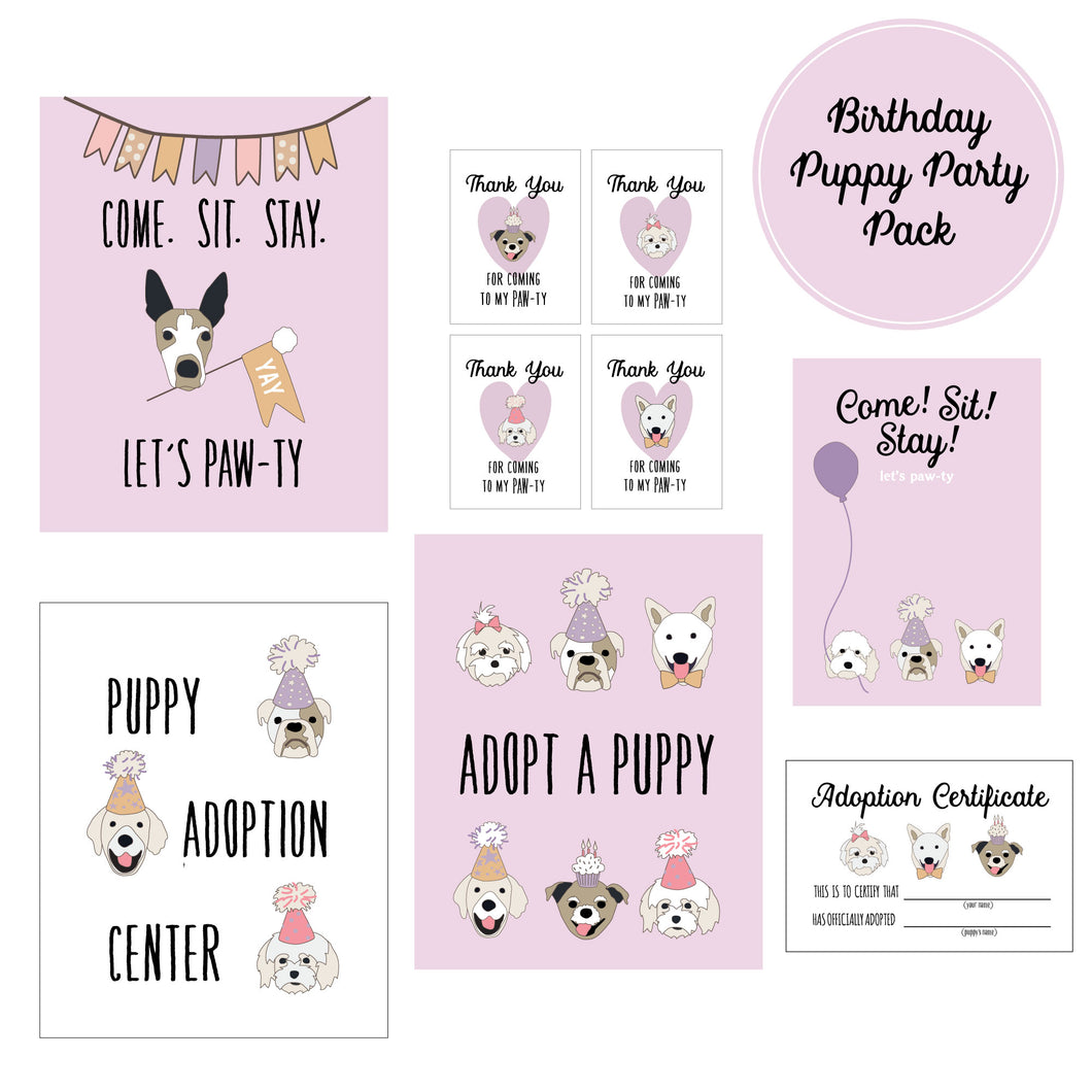 PUPPY PARTY AND POSTER COLLECTION - Birthday Puppies - lavender