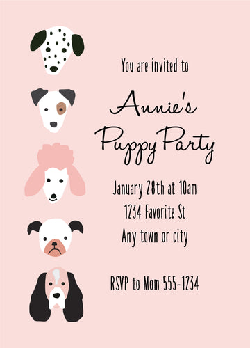 Custom Puppy Invitation with Original Puppies in pink