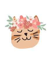 Load image into Gallery viewer, Kitty Cat Faces with Flower Crowns for decor, children&#39;s rooms or birthday party decor