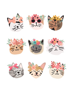 Kitty Cat Faces with Flower Crowns for decor, children's rooms or birthday party decor