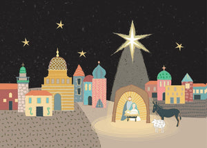 Joy is Born  Christmas Nativity Art with Baby Jesus and Bethlehem