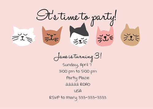 Custom Kitty Cat Party Invitations