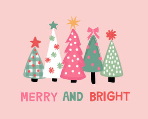 Merry and Bright Holiday Christmas Trees and Word Art Collection - Pink