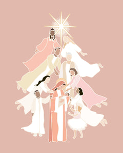 Christmas Nativity Art - "Glorious"  Angels witnessing the arrival of Baby Jesus