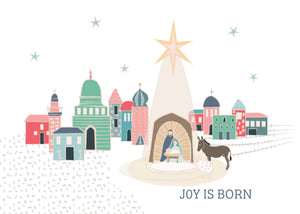 Joy is Born  Christmas Nativity Art with Baby Jesus and Bethlehem