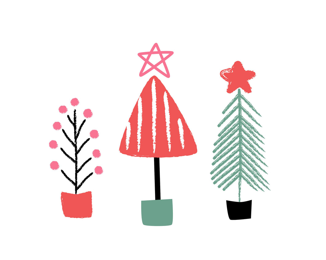 All the Trees Christmas Holiday Wall art and Cards - brights