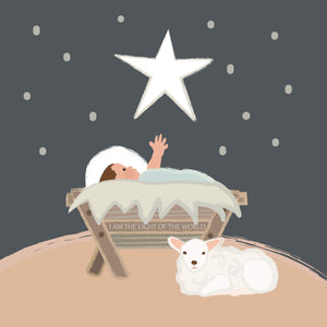 Away in a Manger Christmas Nativity Art with Baby Jesus