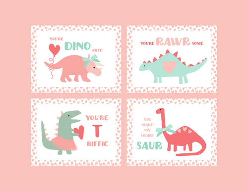 Dinosaur Valentines- pretty pink