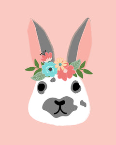 Bunny Rabbit Faces Illustrations With Flower Crowns - art for party and wall decor