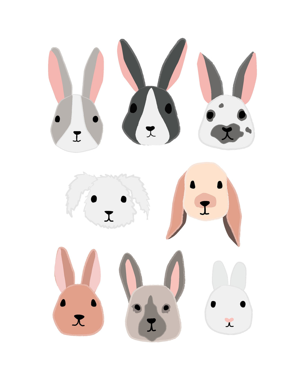 Bunny Rabbit Faces Illustrations - art for party and wall decor