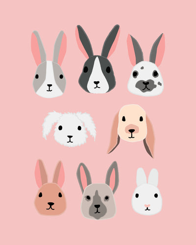 Bunny Rabbit Faces Illustrations Pastels - art for party and wall decor