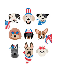 Patriotic Puppy Dog Faces Posters for 4th of July party and wall decor