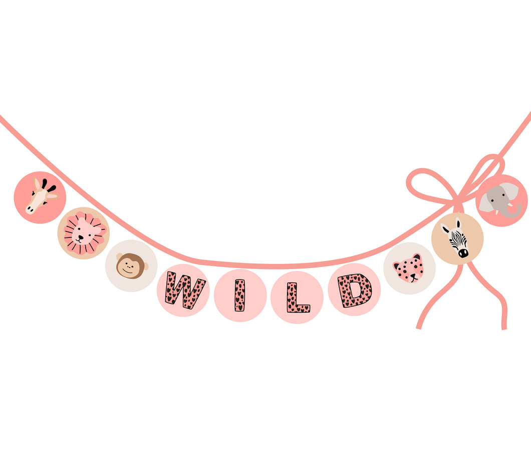 Wild Animals party circles for banner, labels, tags - pink