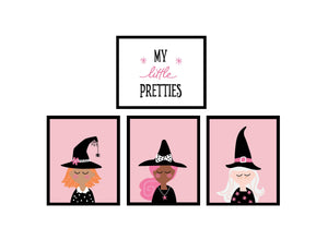 Witch Faces Halloween Decor Wall Art Posters - pink
