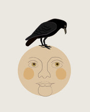 Load image into Gallery viewer, Vintage Halloween Illustration Posters Crow / Raven on the Moon