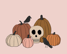 Load image into Gallery viewer, Vintage Halloween Skull, Pumpkins and Crows Wall art