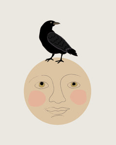 Vintage Halloween Illustration Posters Crow / Raven on the Moon