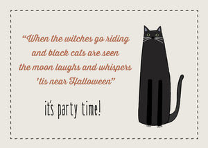 Vintage Halloween Party Invitations with pumpkin, ghost, moon, and black cat
