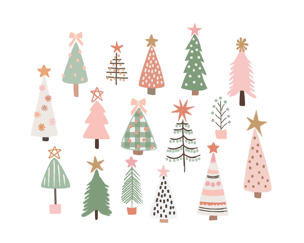 All the Trees Christmas Holiday Wall art and Cards - pastel
