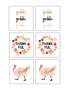 Thanksgiving Cards, Tags, Table Decor in soft happy colors
