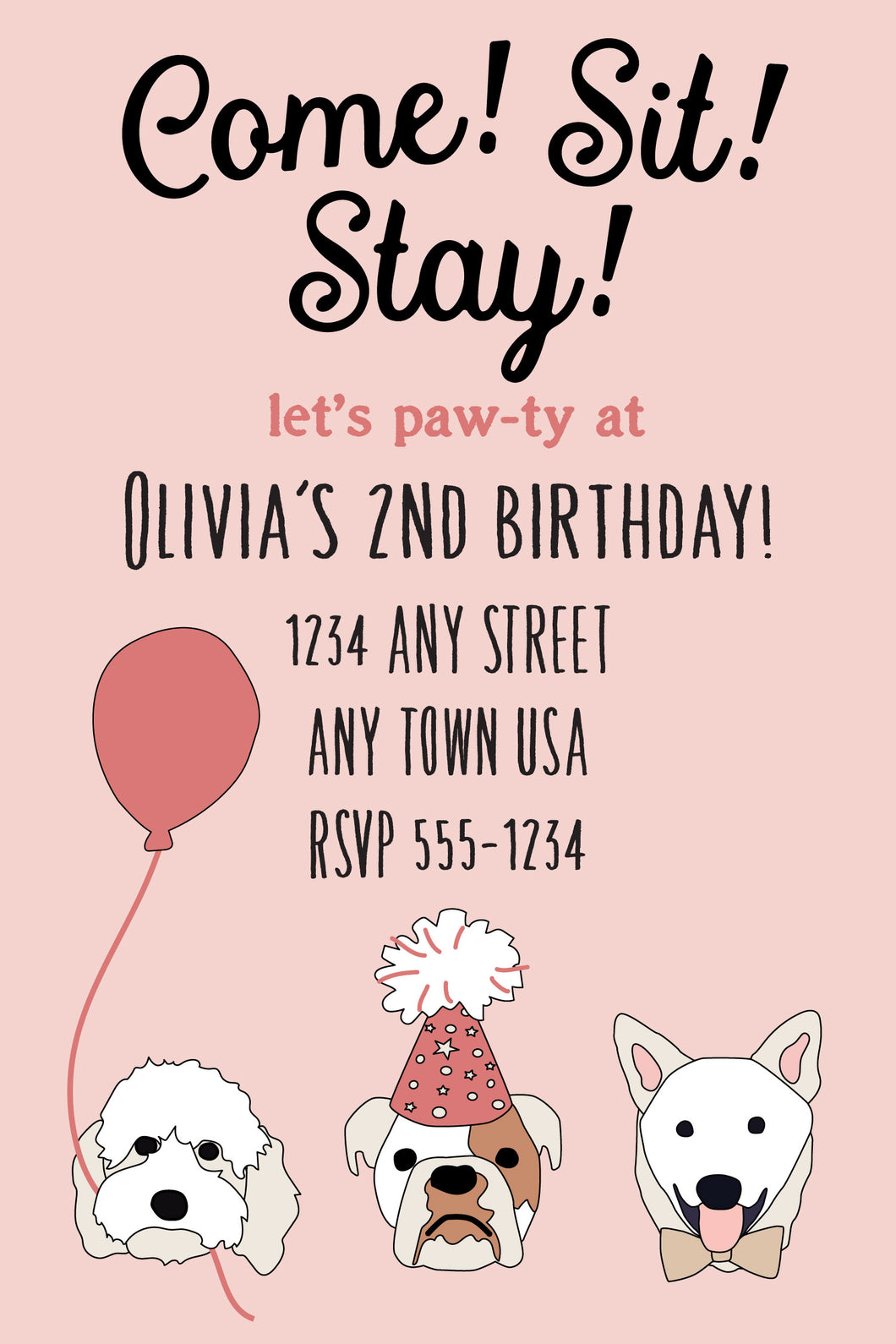 Custom Birthday Puppy Invitation - pink