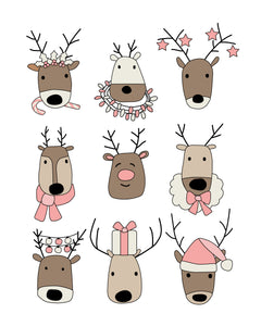 Santa's Reindeer Neutral Christmas Holiday Wall Art Posters