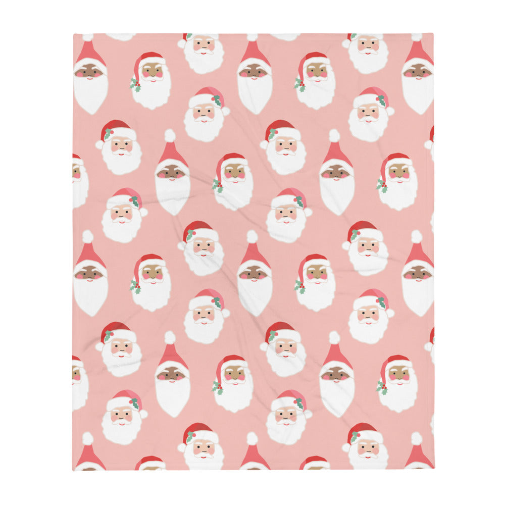 Christmas Holiday Santa Faces Pink Soft Throw Blanket