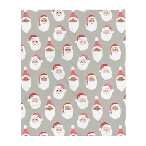 Christmas Holiday Santa Faces Red and Gray Soft Throw Blanket