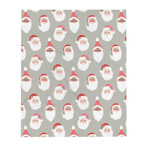 Christmas Holiday Santa Faces Red and Gray Soft Throw Blanket