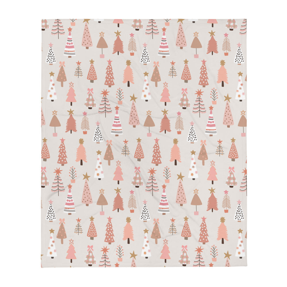 Christmas Holiday Trees in Neutral Soft Throw Blanket