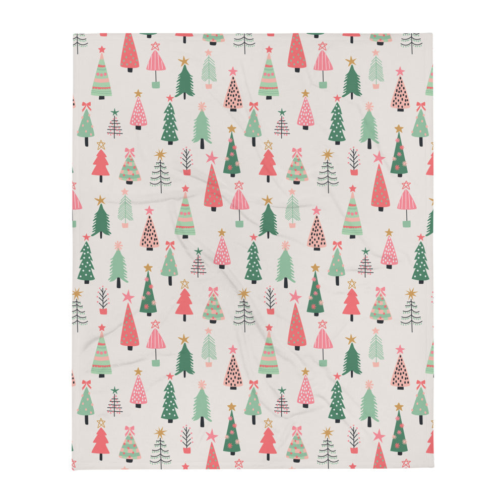 Christmas Holiday Trees in Red and Green Soft Throw Blanket
