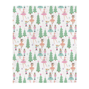Holiday Christmas Nutcracker Ballet Throw Blanket in pink and green